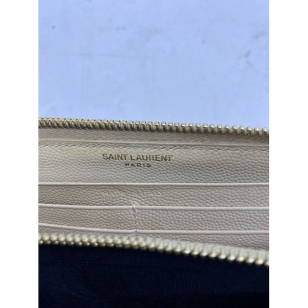 Saint Laurent Beige Monogram Zip Around Wallet