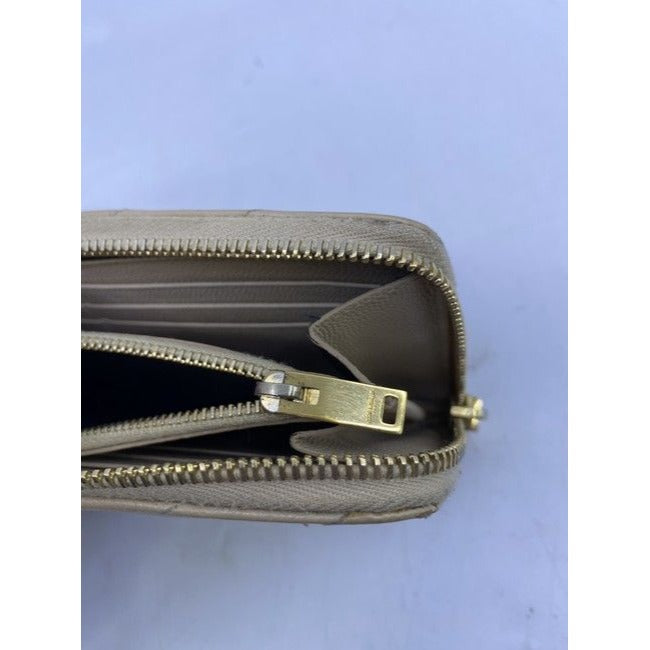 Saint Laurent Beige Monogram Zip Around Wallet