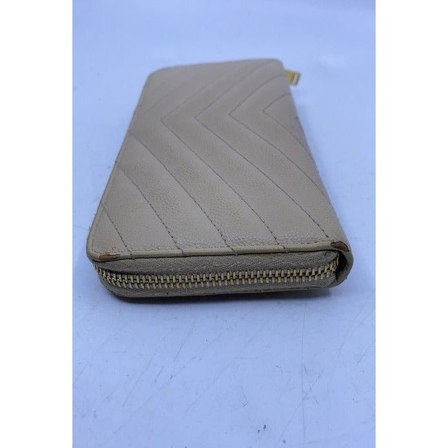 Saint Laurent Beige Monogram Zip Around Wallet