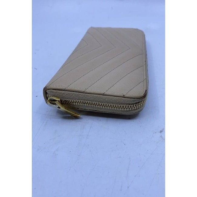 Saint Laurent Beige Monogram Zip Around Wallet