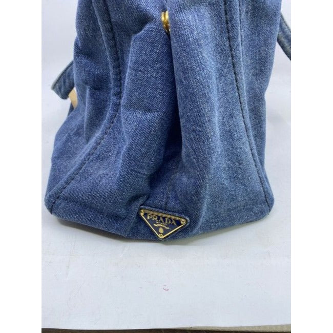 Prada Canapa Shoppers Tote Blue Denim Shoulder Bag