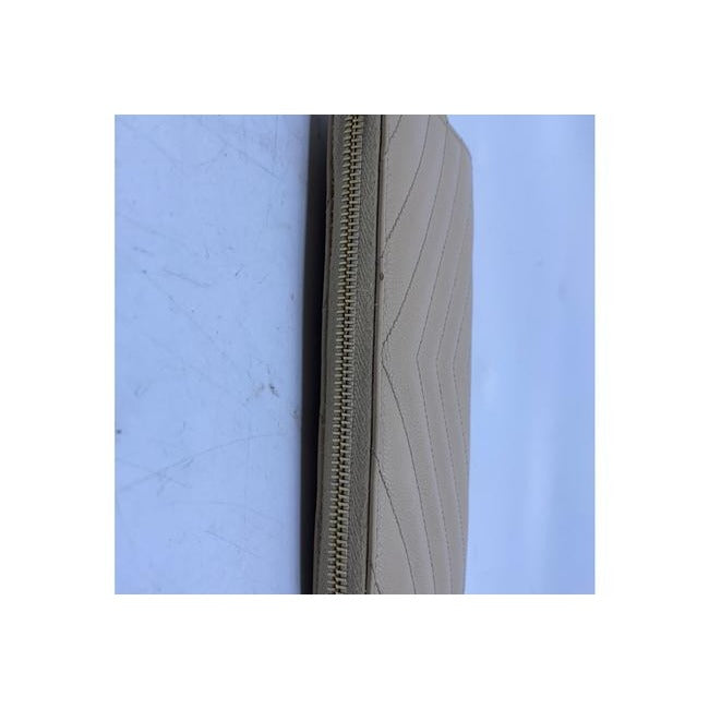 Saint Laurent Beige Monogram Zip Around Wallet